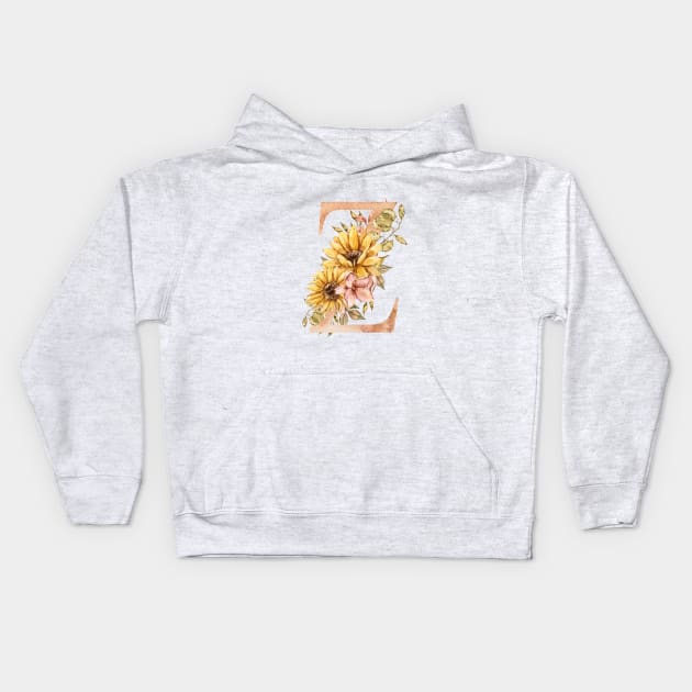 Watercolor sunflower bouquet monogram letter Z Kids Hoodie by tiana geo